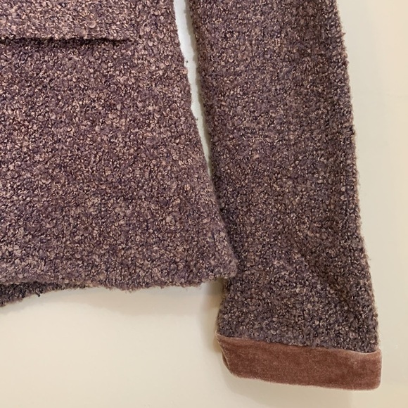 Anthropologie HWR Brown Boucle Knit Velvet Trim Button Cardi Blazer Sweater XS - Picture 15 of 16